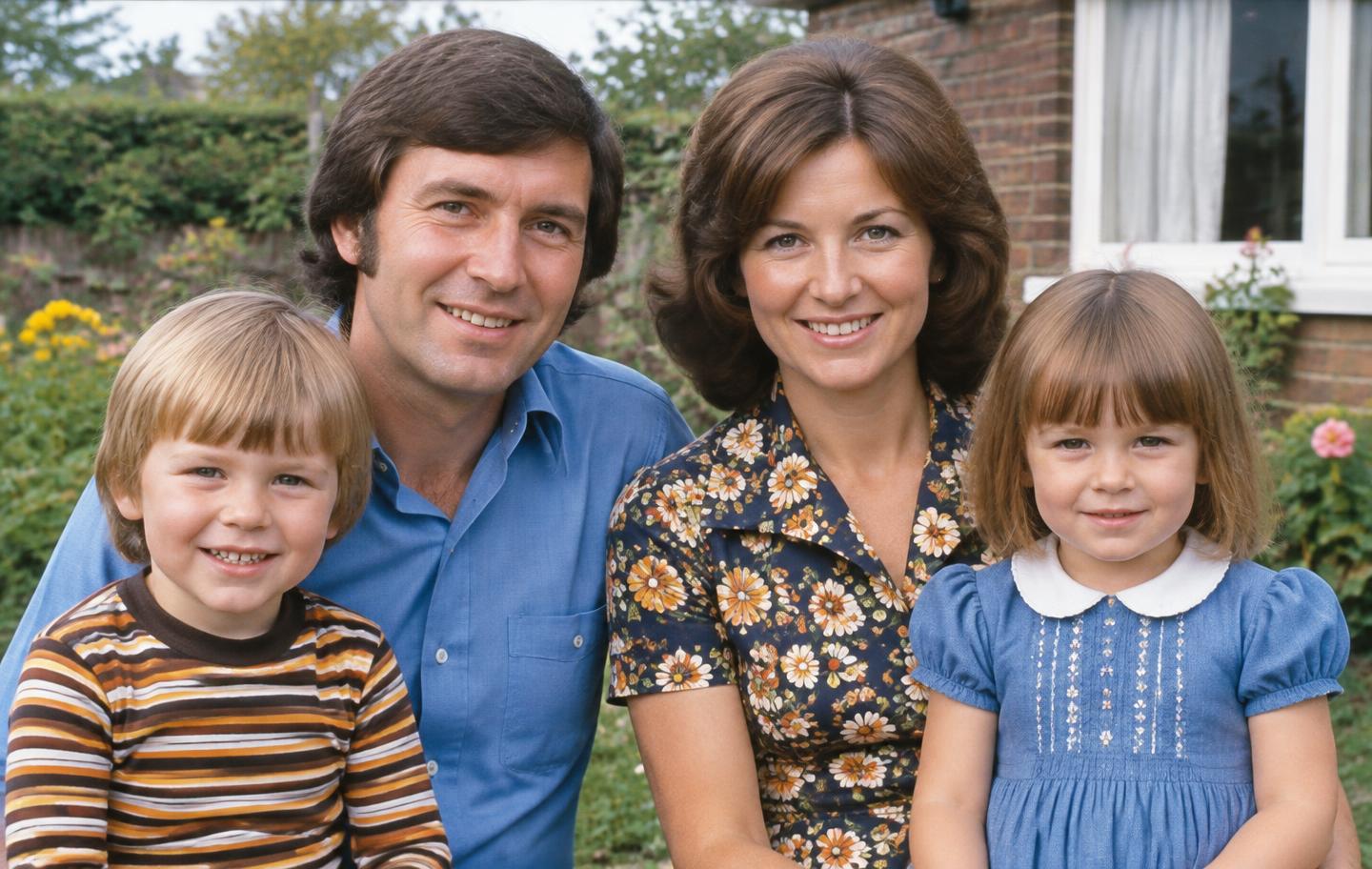 Et familiefotografi fra 1970-tallet etter varsom restaurering og fargelegging